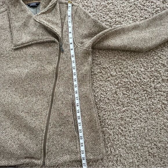 Lands End Motto Knit Fleece Oatmeal Tweed Asymmetrical Zip Jacket Blazer Coat - Picture 15 of 16